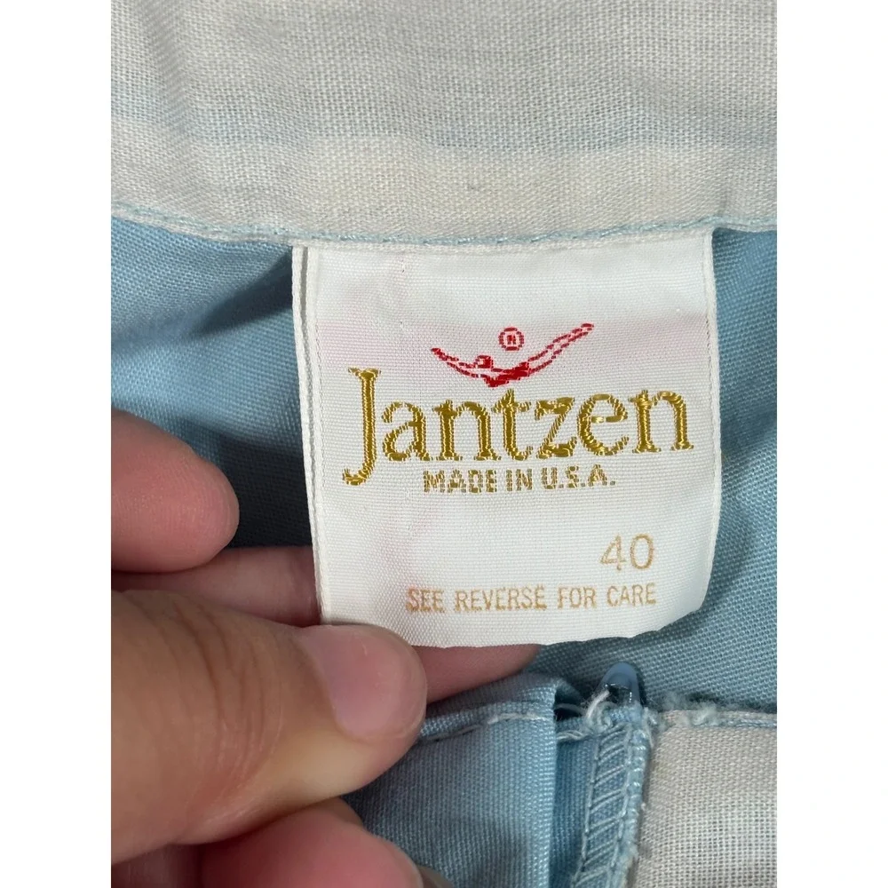 Vintage Jantzen Mens Blue Yellow Trim Swim Trunks Made in USA Size 40 Retro 70s